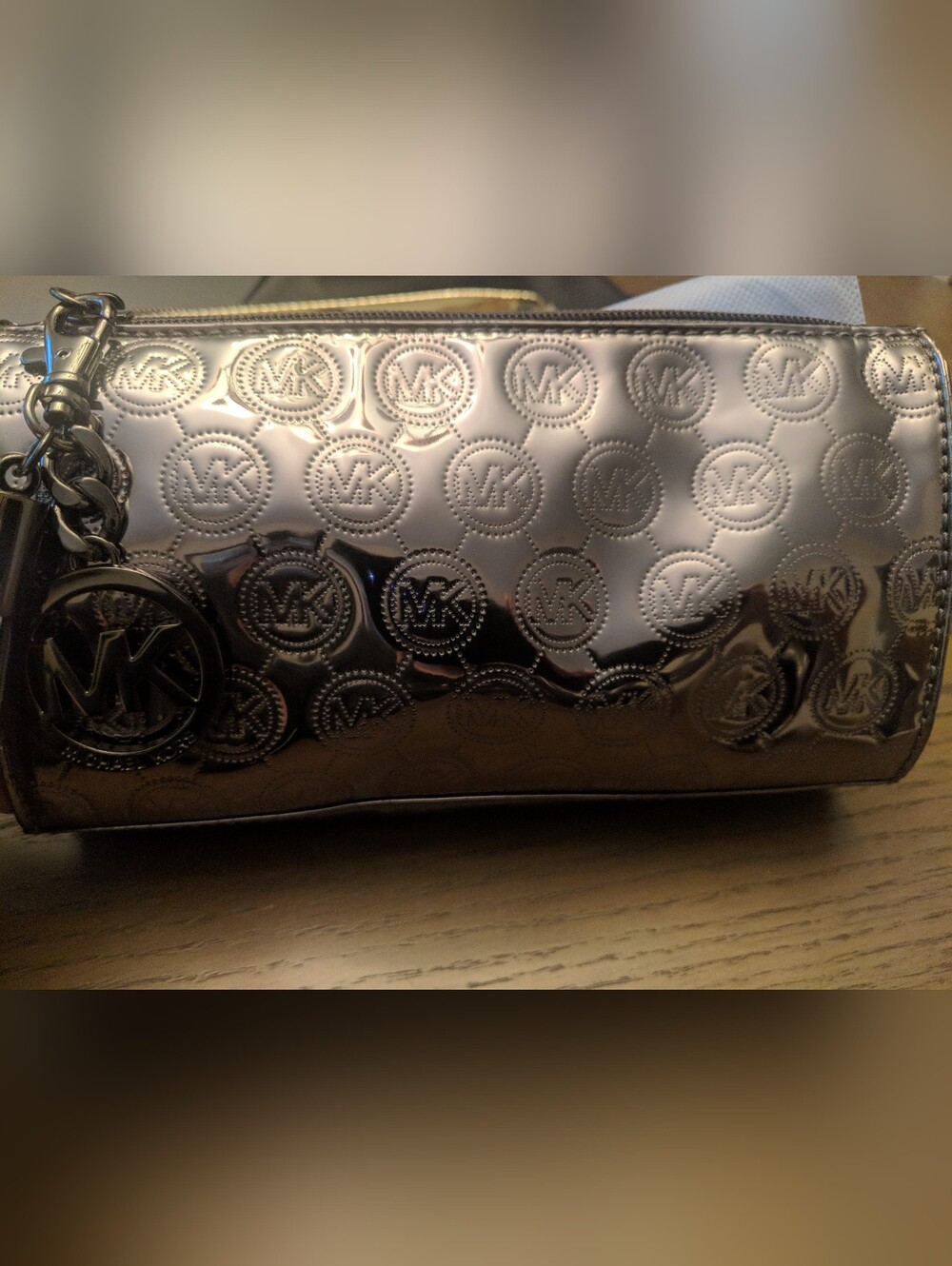 Michael Kors Metallic Silver Logo Wristlet
